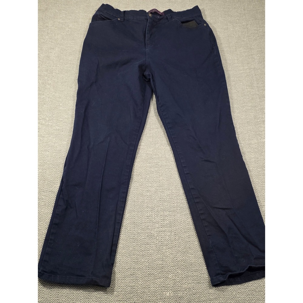 Gloria Vanderbilt Amanda Navy Blue High Rise Tapered Jean Women 12 Short Stretch